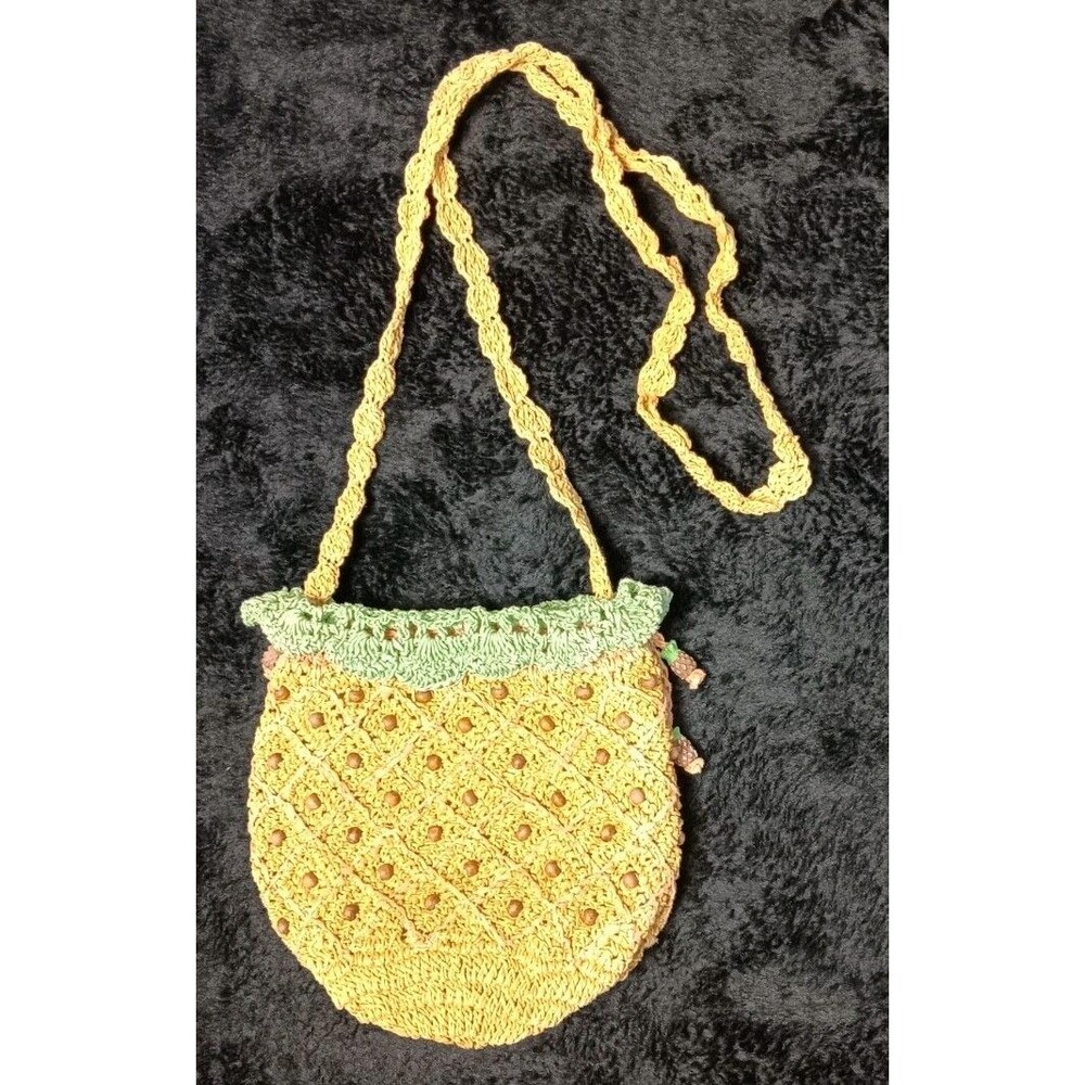 VTG Cappelli Straworld Pineapple Crossbody Purse Bag Straw Woven Beaded Novelty